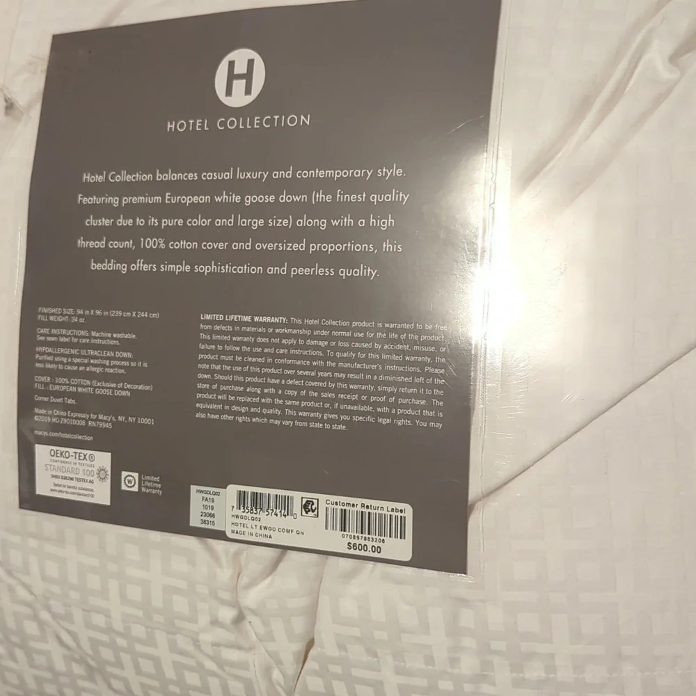 Hotel Collection Goose Down Comforter 500 thread count 100%cotton cover . - Picture 3 of 3